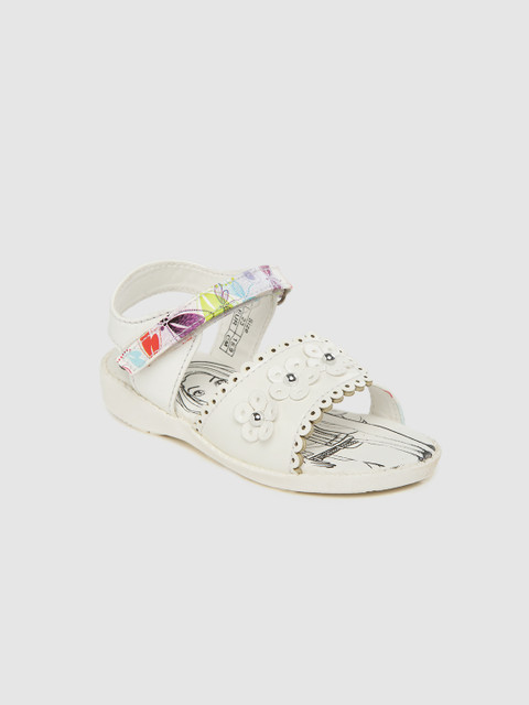 

Barbie Girls White Printed Open Toe Flats with Applique Detail