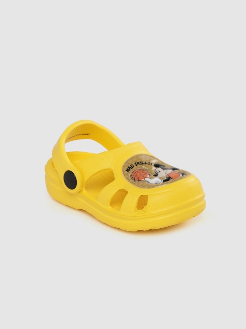 

toothless Boys Yellow Mickey Printed Cut-Out Clogs