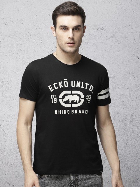 

Ecko Unltd Men Black & White Printed Round Neck T-shirt