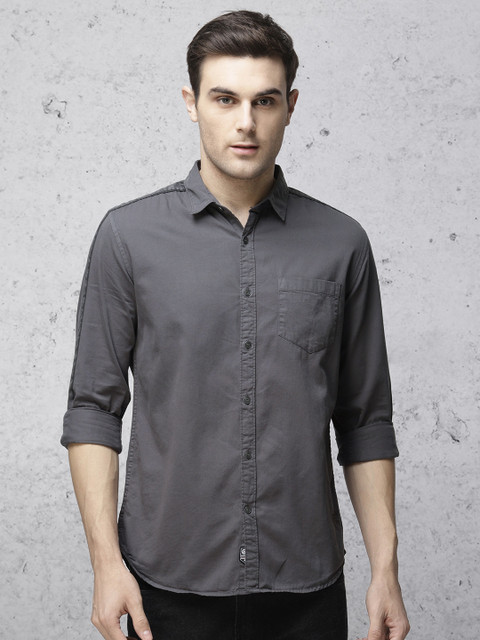 

Ecko Unltd Men Charcoal Grey Regular Fit Solid Casual Shirt