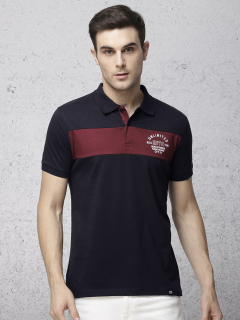 

Ecko Unltd Men Navy Blue & Maroon Colourblocked Polo T-shirt