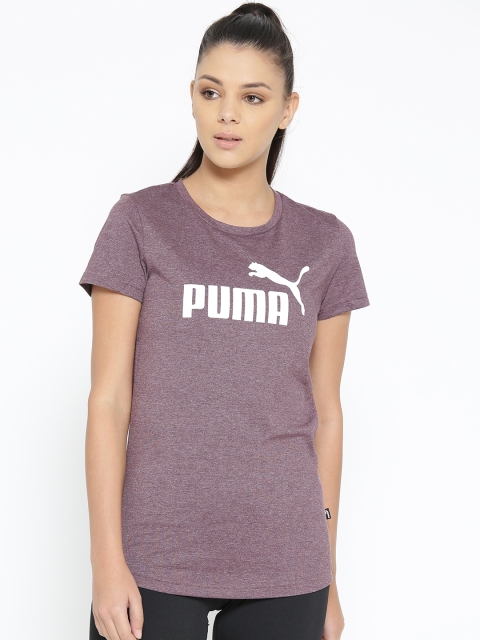 

Puma Women Mauve Printed ESS+ Logo Heather T-Shirt