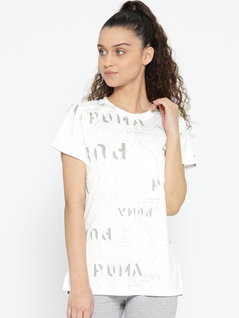 

Puma Women White & Grey Last Lap Graphic Printed Running T-Shirt