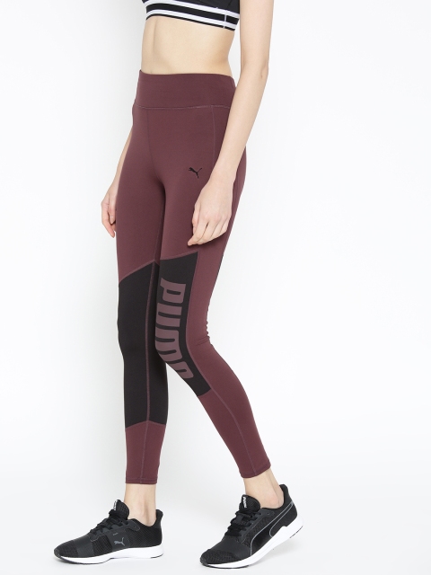 

Puma Women Burgundy & Black Colourblocked Logo 7/8 Graphic Cropped Training Tights