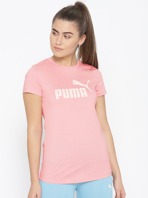 

Puma Women Pink & White Printed Round Neck ESS+ Logo T-shirt