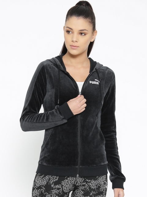 

Puma Women Black Velvet Finish Essentials+ Velour Hooded Jacket