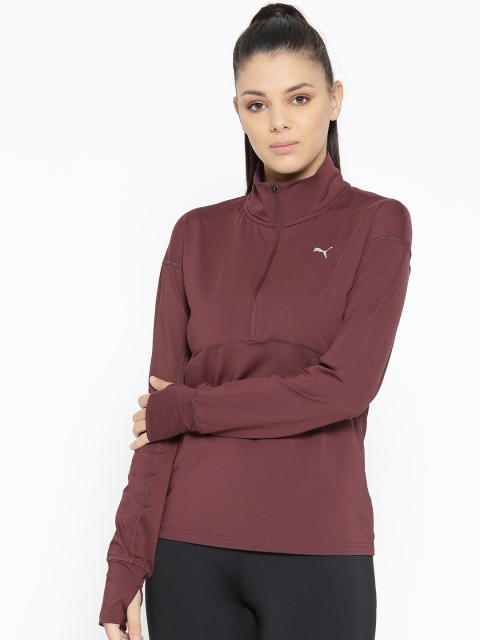 

Puma Women Burgundy Solid Ignite 1/4 Zip Running T-Shirt