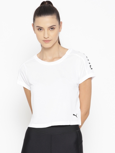 

Puma Women White Solid Logo Graphic Relaxed Fit Cropped Training T-shirt