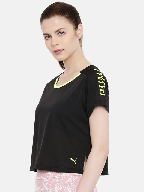 

Puma Women Black Logo Graphic DryCell Printed Round Neck T-shirt