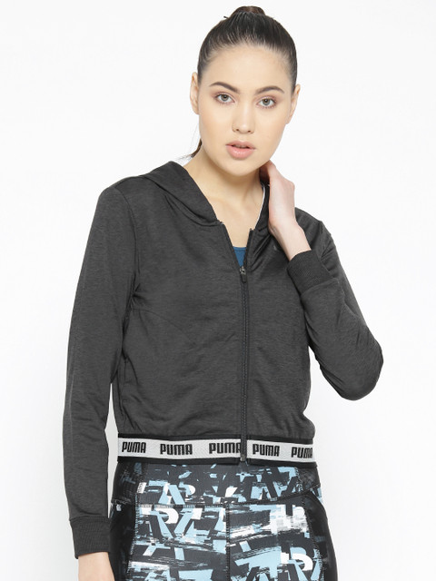 

Puma Women Charcoal Grey Solid Hooded Soft Sport Drapey Jacket