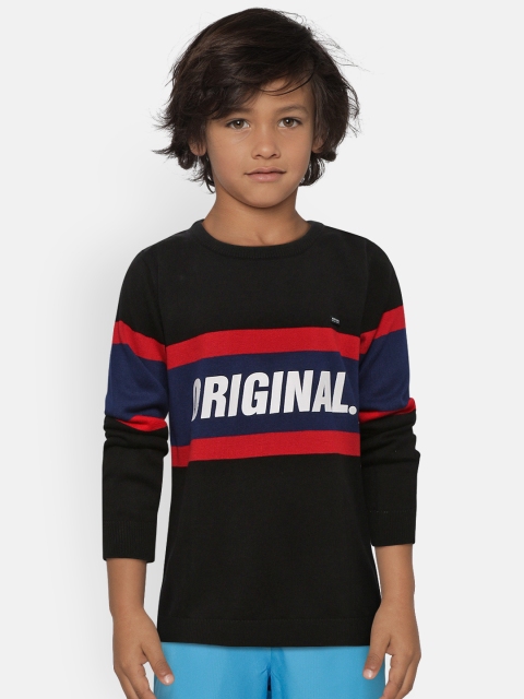 

Monte Carlo Boys Black & Navy Blue Colourblocked Sweater with Printed Detail