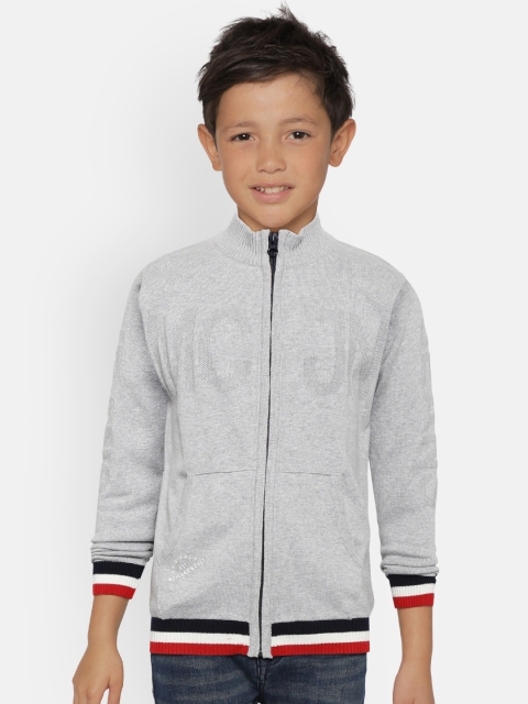 

Monte Carlo Boys Grey Solid Cardigan with Self-Design Detail, Grey melange