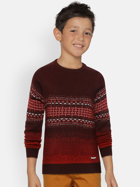 

Monte Carlo Boys Maroon Self-Design Sweater