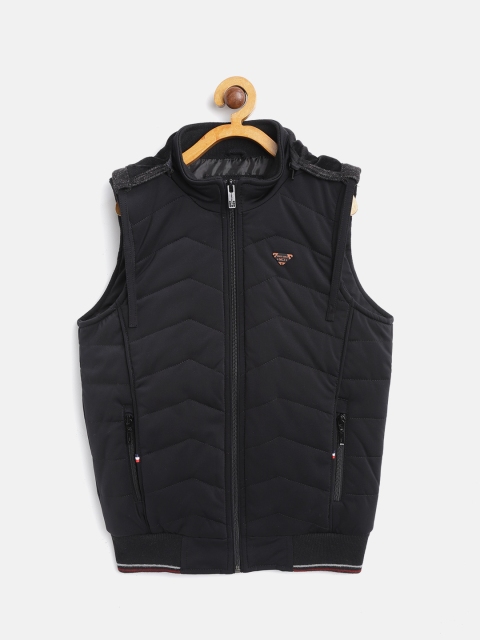 

Monte Carlo Boys Black Solid Sleeveless Padded Jacket with Detachable Hood