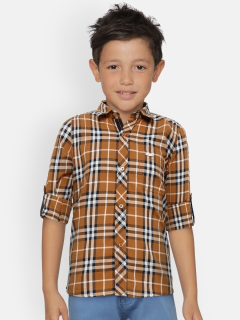 

Monte Carlo Boys Mustard Yellow & Navy Blue Regular Fit Checked Casual Shirt