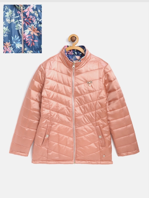 

Monte Carlo Girls Peach-Coloured & Navy Blue Printed Reversible Padded Jacket