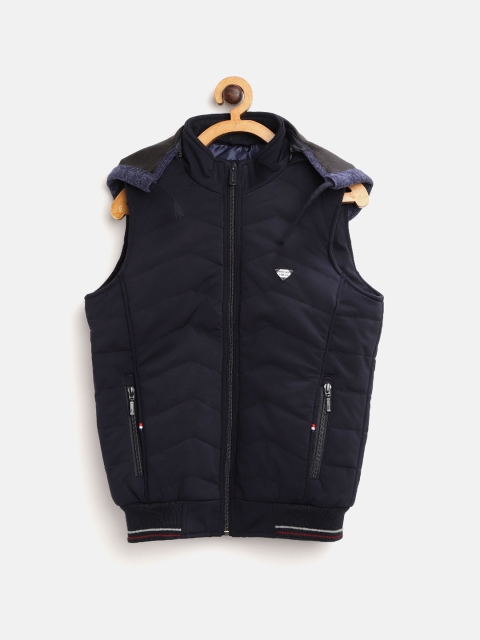 

Monte Carlo Boys Navy Solid Sleeveless Hooded Padded Jacket, Navy blue