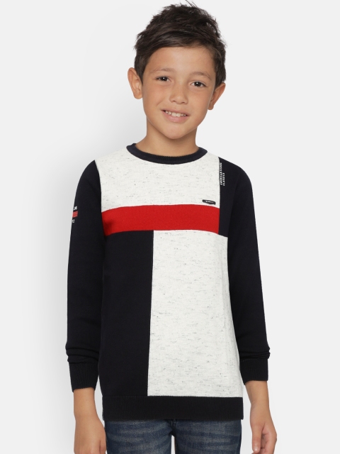 

Monte Carlo Boys Navy Blue & White Colourblocked Sweater