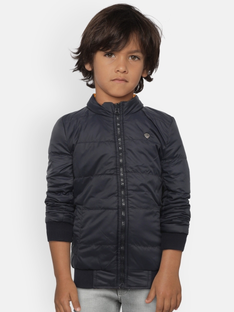 

Monte Carlo Boys Navy Blue & Mustard Brown Solid Reversible Bomber Jacket