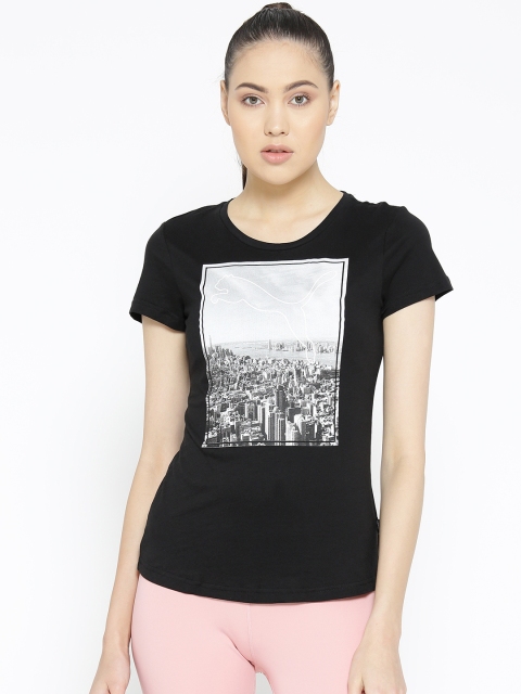 

Puma Women Black & Grey Graphic Photoprint T-Shirt