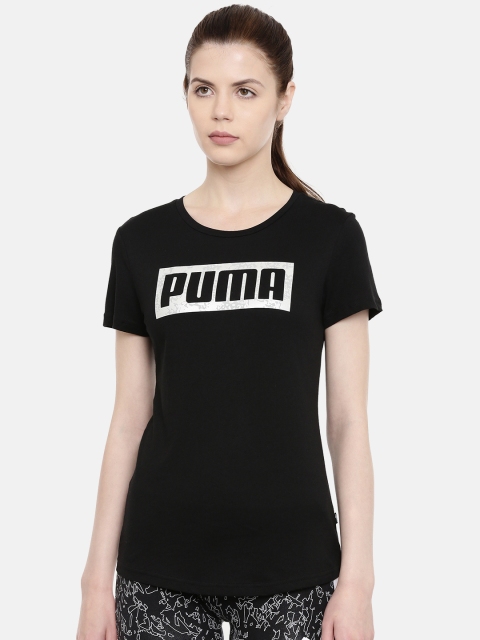 

Puma Women Black Graphic Logo Printed T-shirt