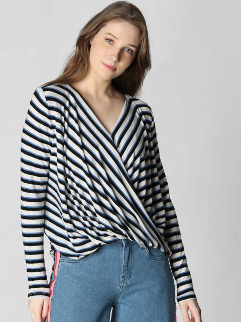 

Vero Moda Women Cream-Coloured Striped Wrap Top