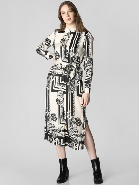 

Vero Moda Women Off-White & Black Printed Shirt Dress