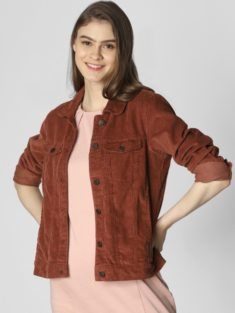 

Vero Moda Women Rust Brown Solid Corduroy Lightweight Biker Jacket