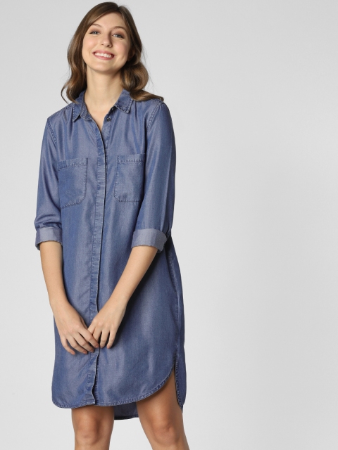 

Vero Moda Women Solid Blue Shirt Chambray Dress