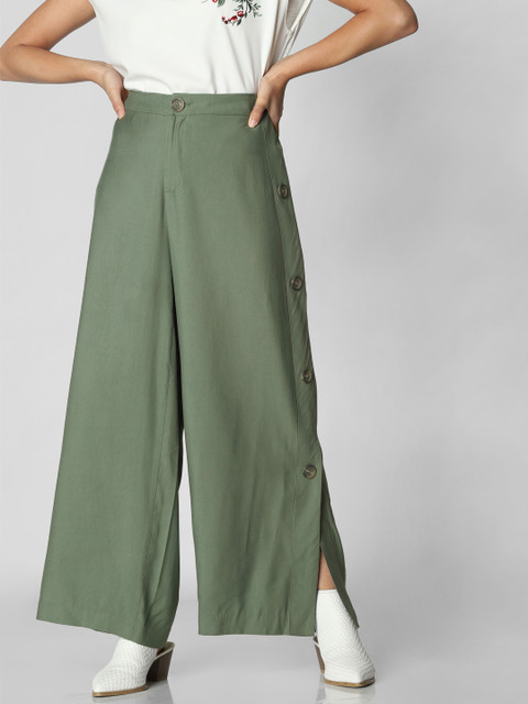 

Vero Moda Women Green Regular Fit Solid Parallel Trousers