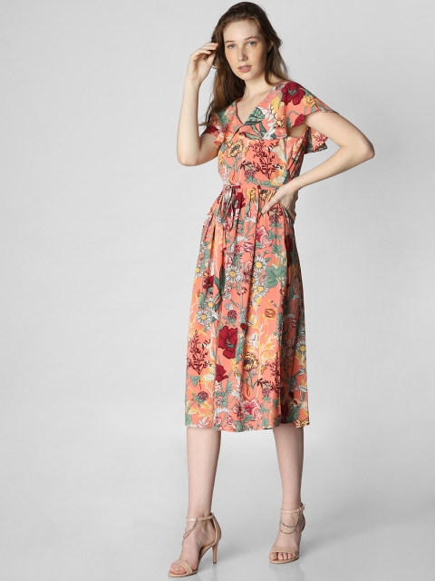 

Vero Moda Women Printed Orange Fit and Flare Dress