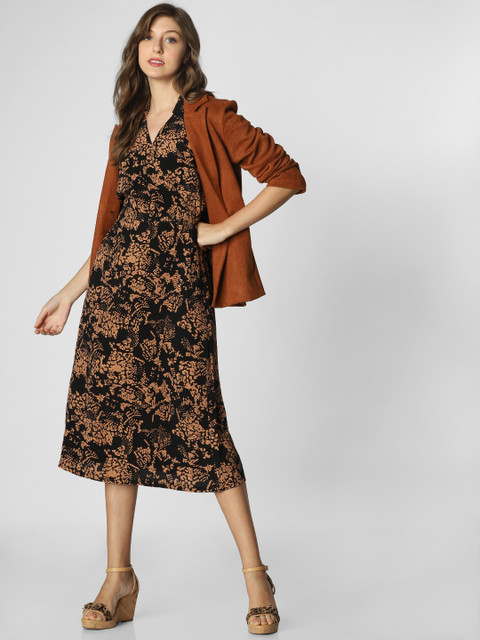 

Vero Moda Women Printed Black & Brown Wrap Dress