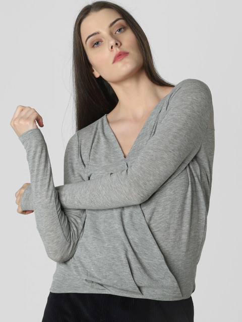 

Vero Moda Women Grey Solid Wrap Top