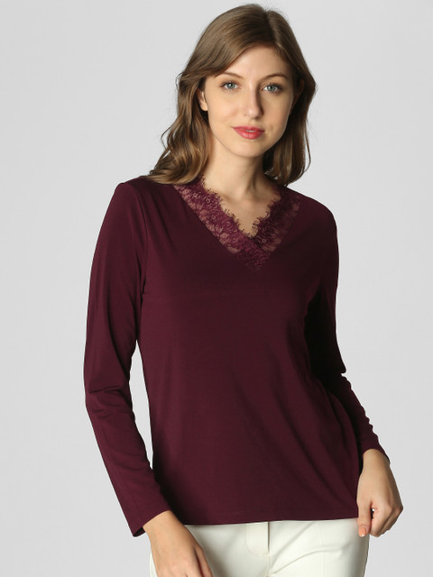 

Vero Moda Women Burgundy Solid Regular Top