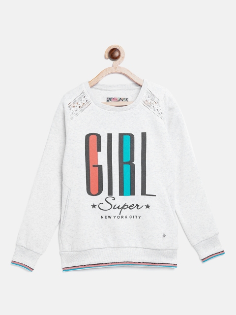 

Monte Carlo Girls Light Grey Melange Printed Sweatshirt