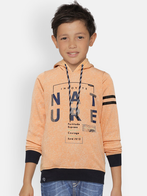 

Monte Carlo Boys Peach-Coloured Printed Hooded Sweatshirt