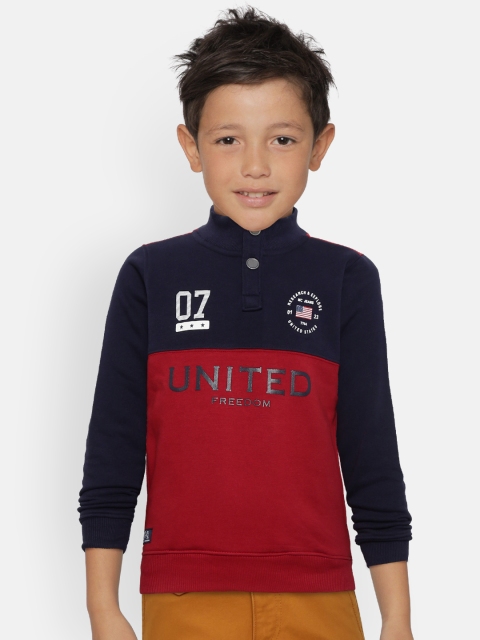 

Monte Carlo Boys Navy Blue & Maroon Colourblocked Sweatshirt with Applique Detail