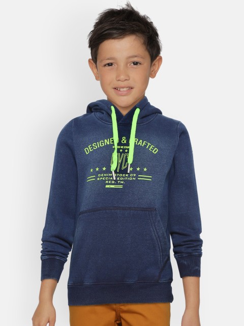 

Monte Carlo Boys Navy Blue Printed & Washed Hooded Sweatshirt