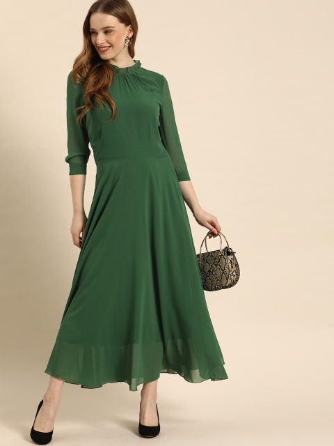 

DressBerry Women Green Solid A-Line Maxi Dress