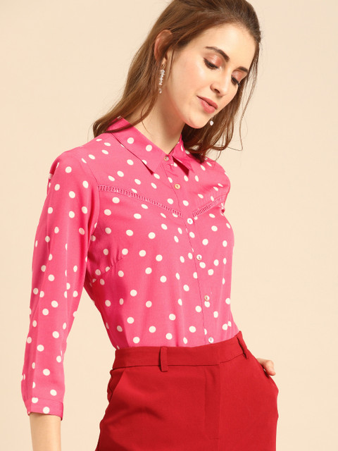 

DressBerry Women Pink & White Regular Fit Printed Casual Shirt