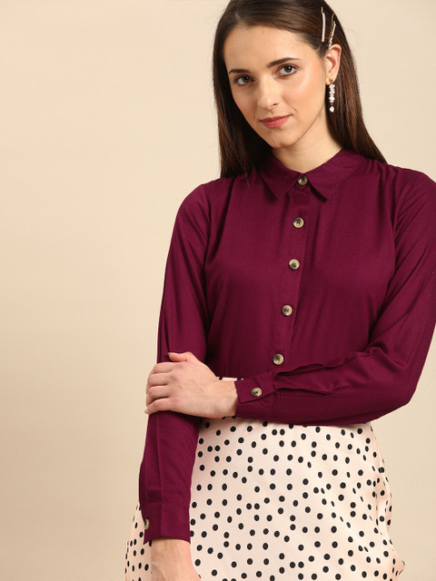 

DressBerry Women Burgundy Regular Fit Solid Casual Shirt