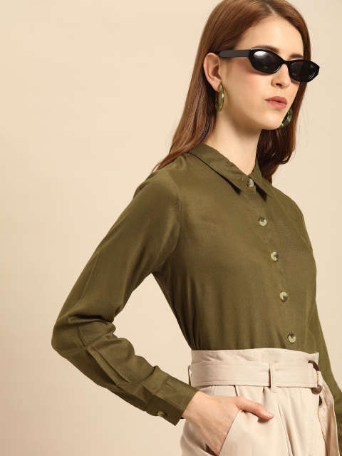 

DressBerry Women Olive Green Regular Fit Solid Casual Shirt