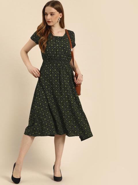 

DressBerry Women Green Printed A-Line Dress