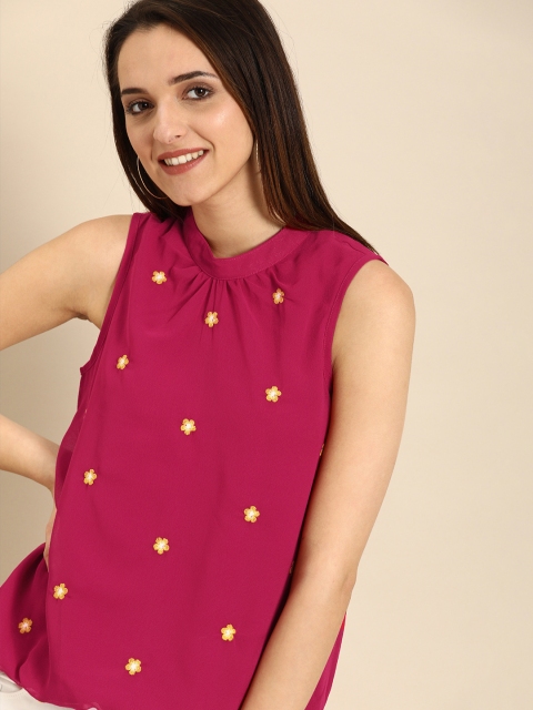 

DressBerry Women Magenta Embroidered Top