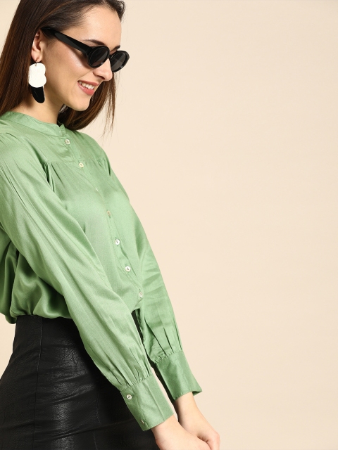 

DressBerry Women Green Regular Fit Solid Casual Shirt