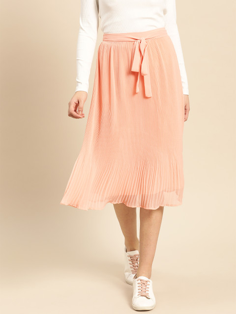 

DressBerry Women Peach-Coloured Accordion Pleat Solid A-Line Skirt
