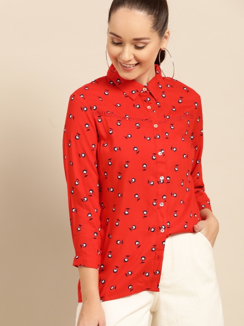 

DressBerry Women Red & Navy Blue Regular Fit Printed Casual Shirt