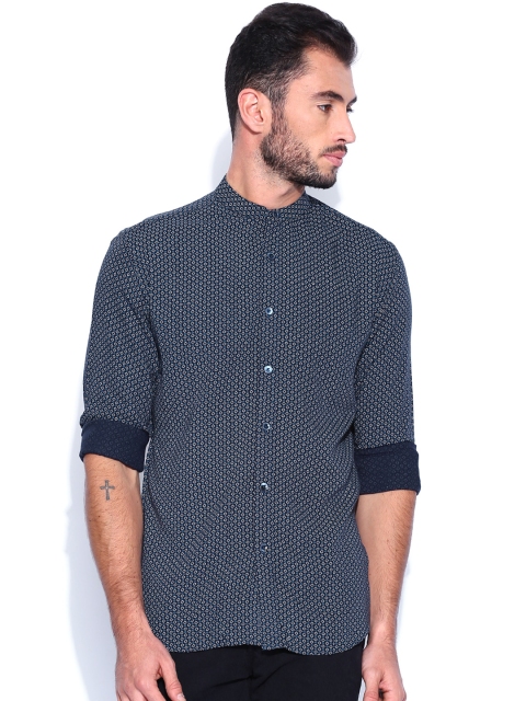 

Flying Machine Navy Printed Slim Fit Casual Shirt, Navy blue