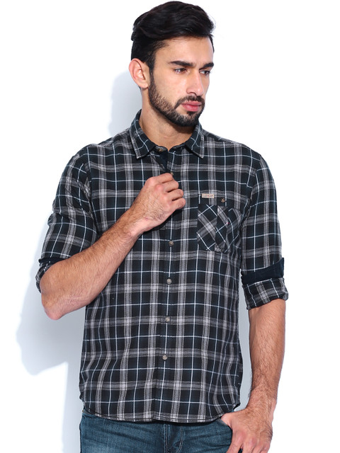 

Flying Machine Black & Grey Checked Casual Shirt