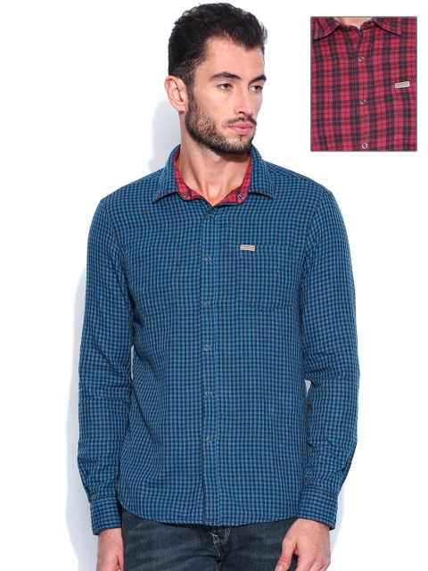 

Flying Machine Blue & Red Reversible Checked Casual Shirt